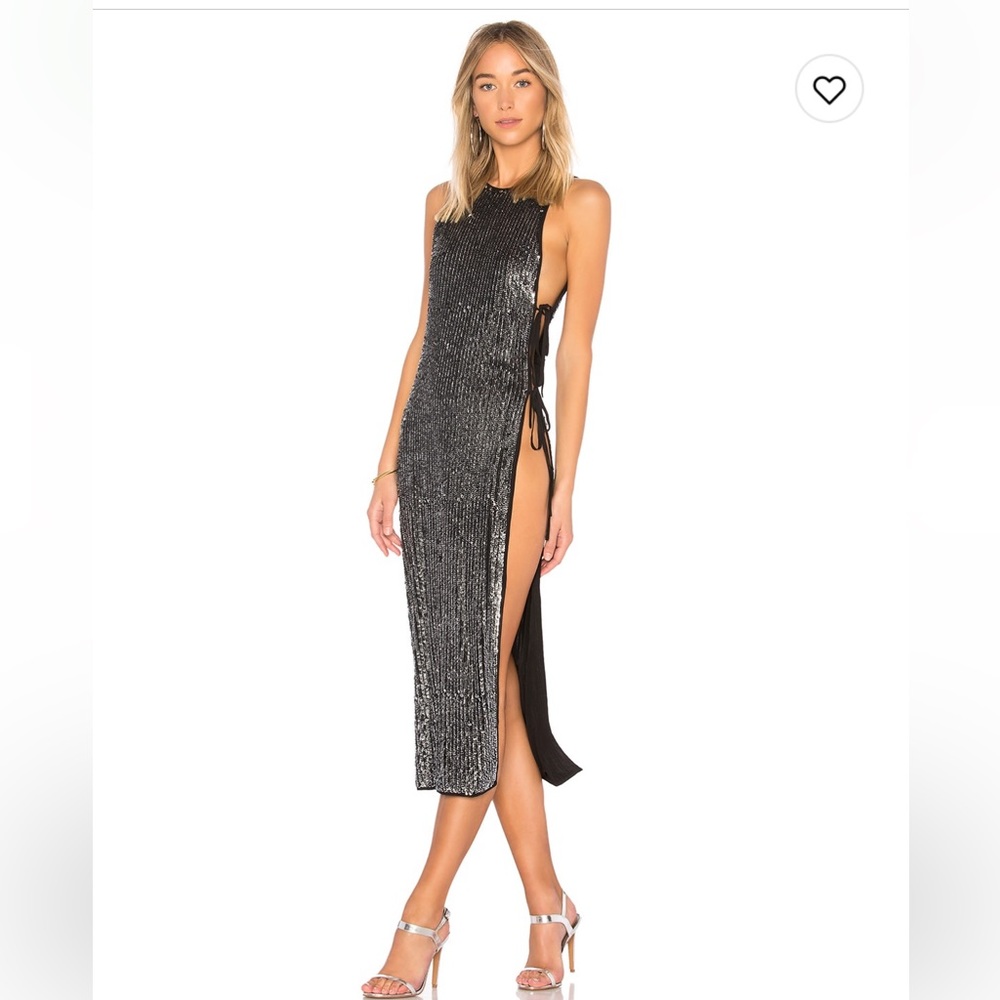 REVOLVE all over sequin black midi dress XS cut out